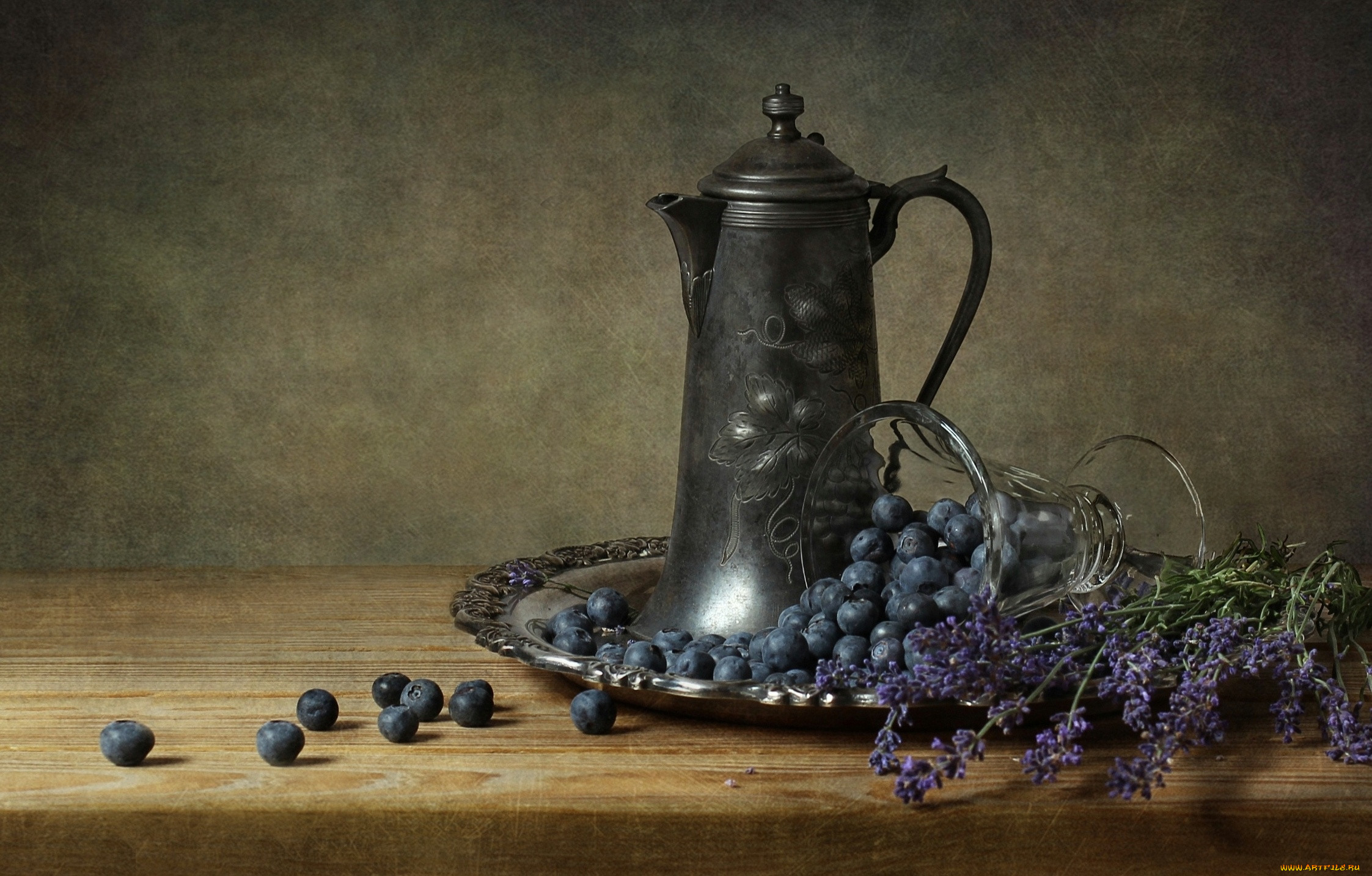 , , still, life, blueberries, lavender